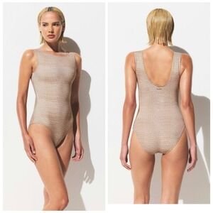 SKIMS Signature Swim High Neck One Piece Dune Crocodile Print  L NWT